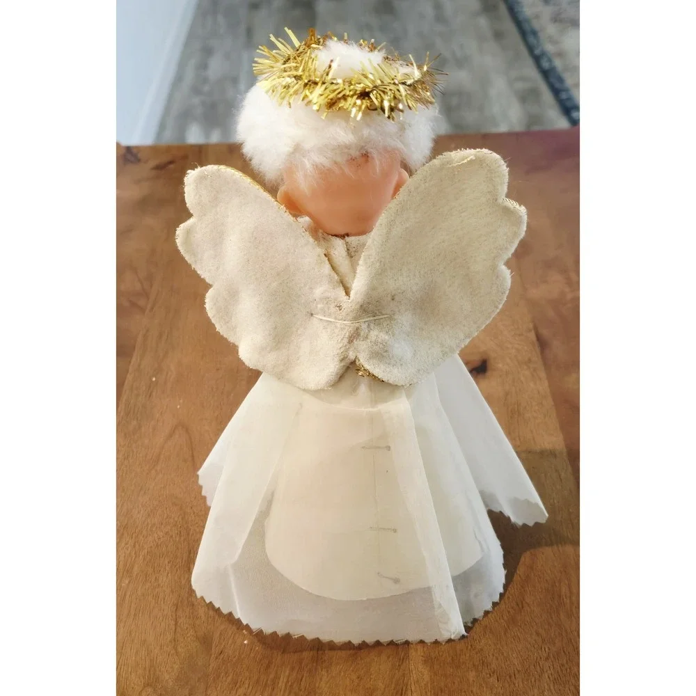 Vintage Christmas Angel Tree Topper Blonde Hair Closed Eyes Old 7.25